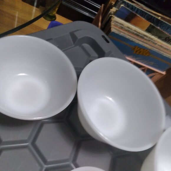 White Federal Milk Glass Oven Ware Mixing Nesting Bowls Set Of 5 Double Rim - Picture 4 of 8